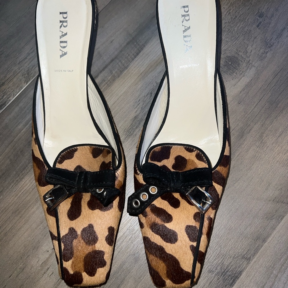 Prada Women's Leopard Print Pony Kitten Heels
